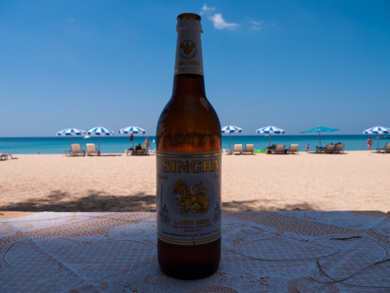 singha beer on the beach