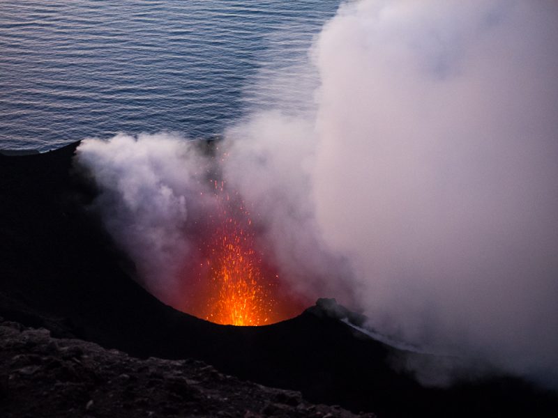stromboli lava eruption sunset