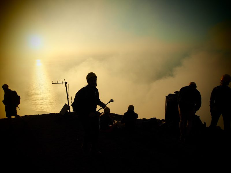stromboli on summit at sunset