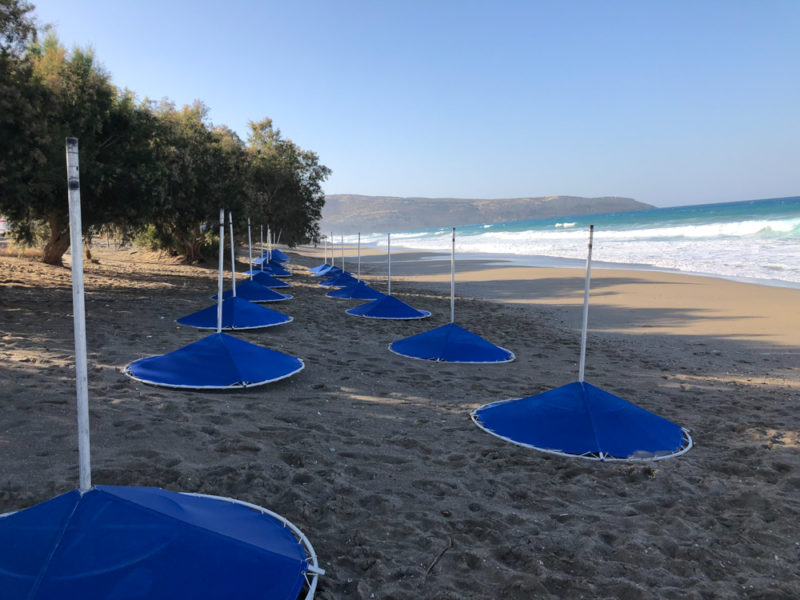 crete kalamaki beach umbrellas down