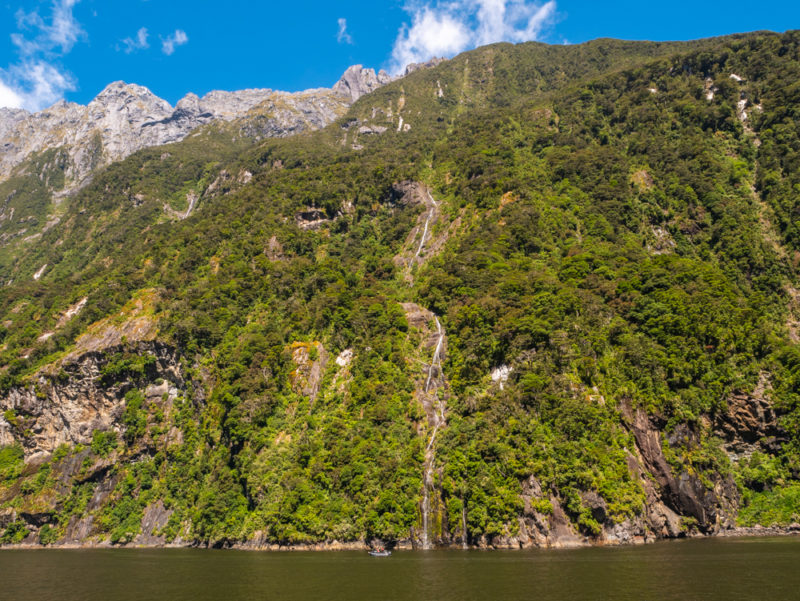 new zealand milford sound waterfall