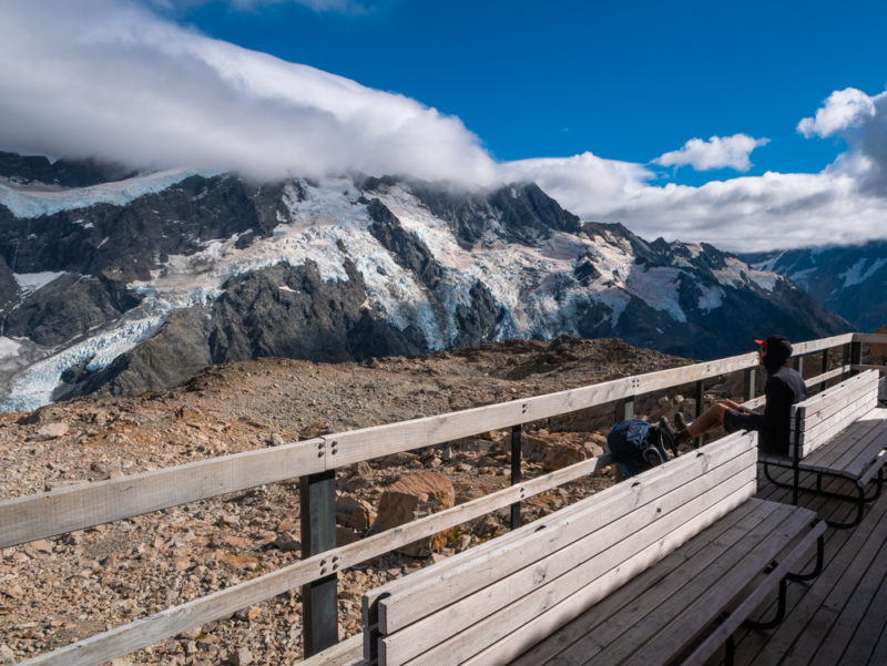 new zealand mount cook mueller hut hike resting