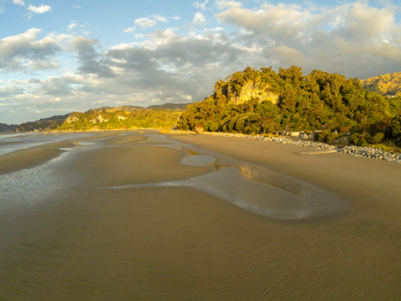 new zealand pohara beach from drone