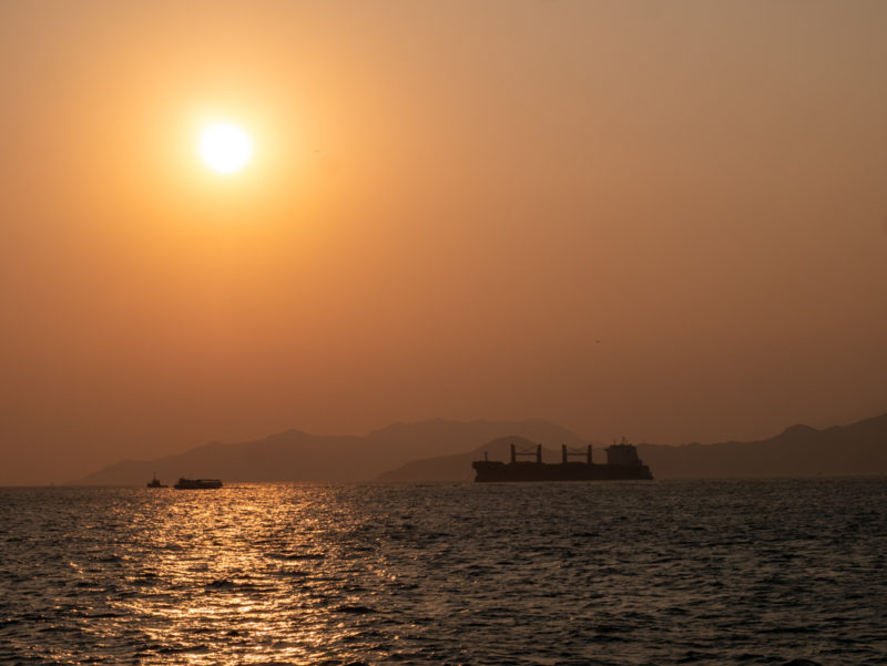 hong kong sunset on the sea